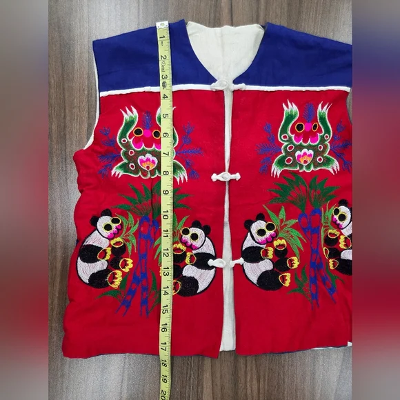 Vintage 80's Chinese Folk Art Vests Patchwork Embroidered Animals Handmade Kids - Picture 5 of 7